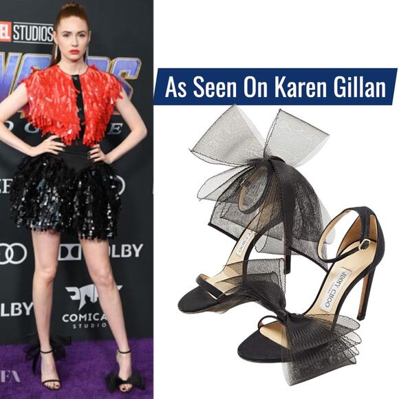 Jimmy Choo Aveline 100 Black Sandal Grosgrain Mesh Fasincator Bow Size 39 - Picture 3 of 16